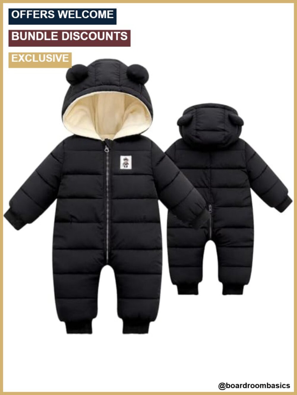 Infant Snowsuit Hooded Jumpsuit Bear Winter Coat for 0-24 Months